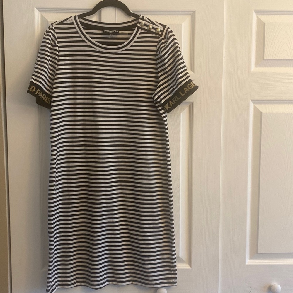 Karl Lagerfeld Striped Mini Dress in Black and White - Picture 2 of 5